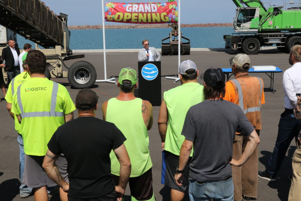 Ports of Indiana CEO Jody Peacock addresses the Berth 5 opening guests