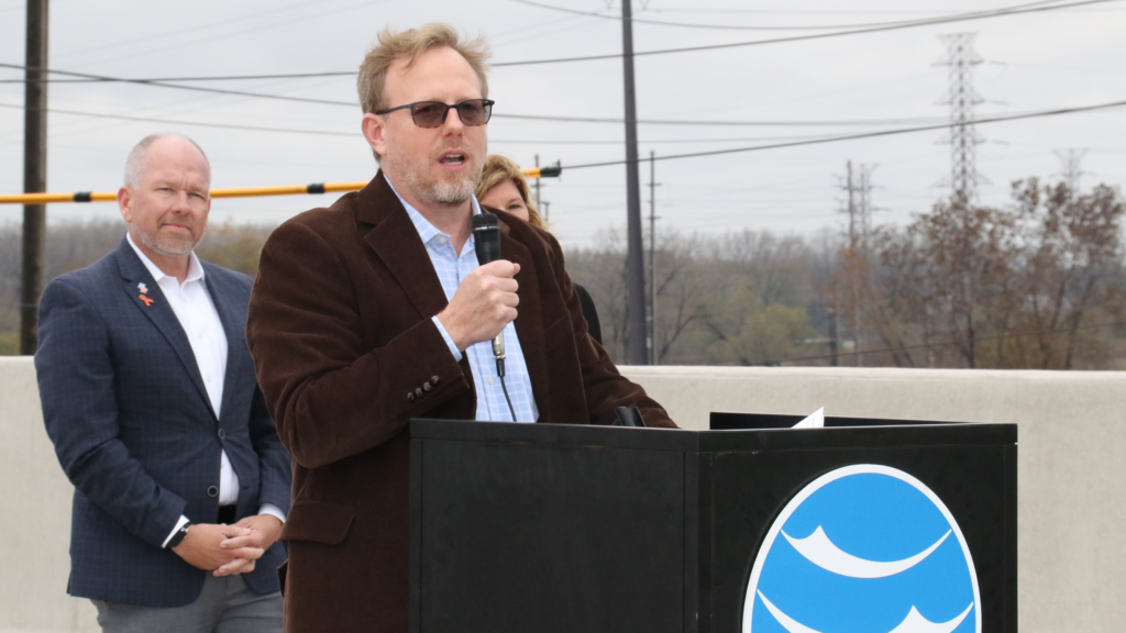 Ports of Indiana CEO Jody Peacock speaking at the State Road 249 opening