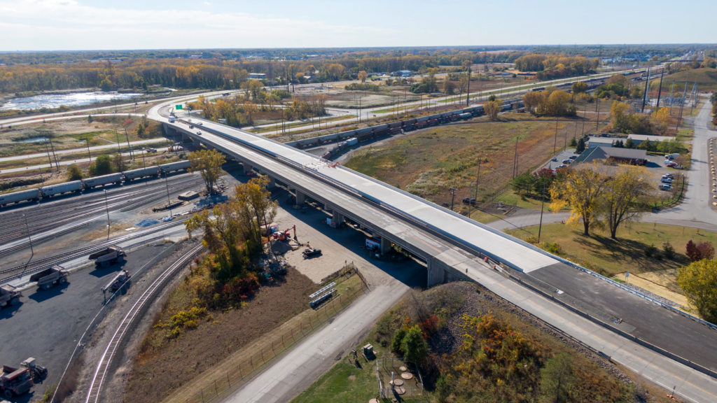 The old State Road 249, in front, will soon be partially dismantled, and new span will take its place.